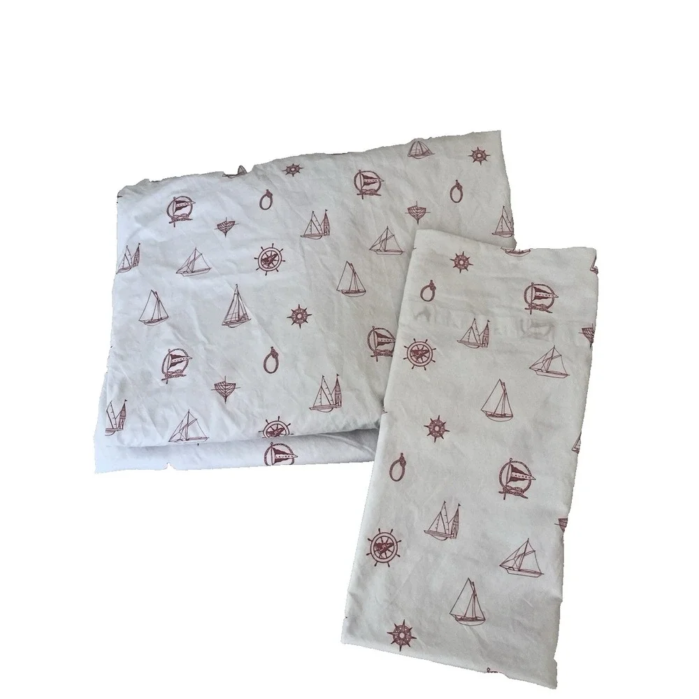 Ralph Lauren Red White Sailboat Nautical 3 Pc TWIN Sheet Set‎ Flat Fitted Case